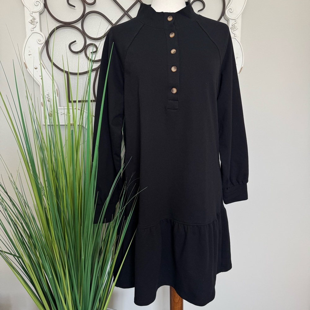 ANN TAYLOR LOFT Size Large Black Sweatshirt Dress with Long Sleeve